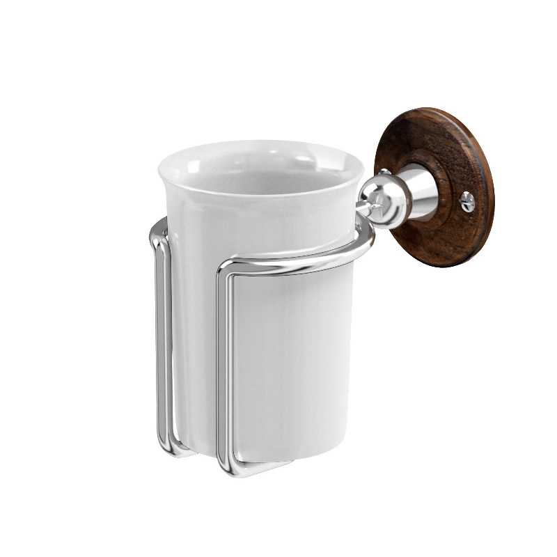 Tumbler Holder Chrome with Walnut Backplate